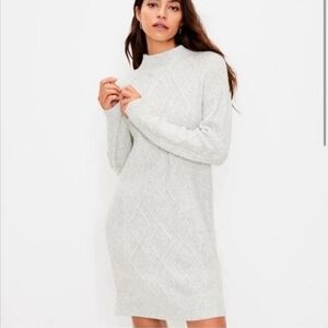 Loft Cable Turtleneck Sweater Dress - Pale Grey Heather, Size L